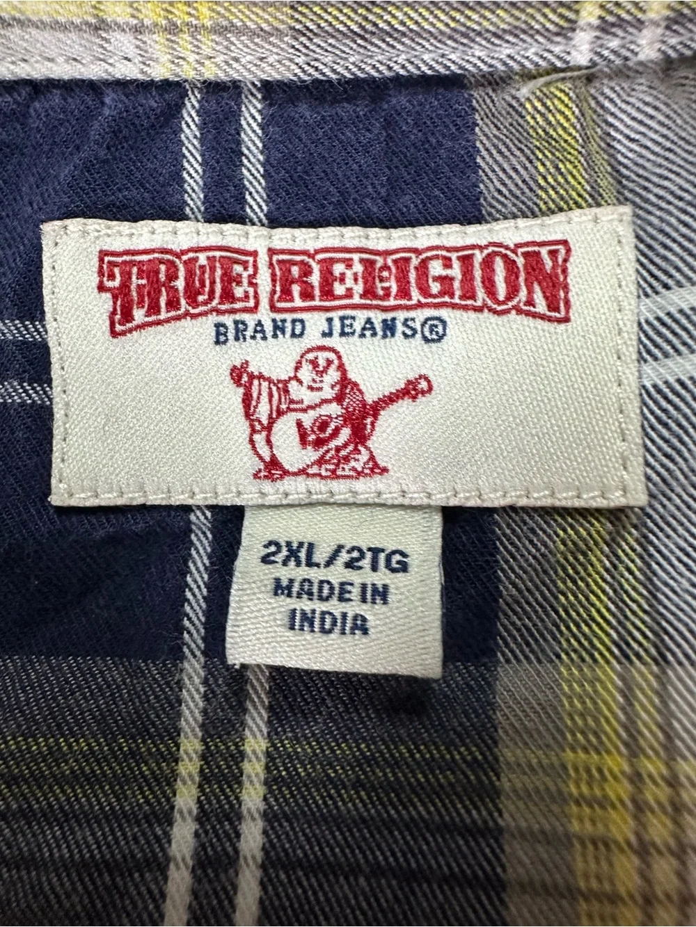 True Religion Men’s Western Plaid Pearl Snap Button Down Shirt. Size 2XL